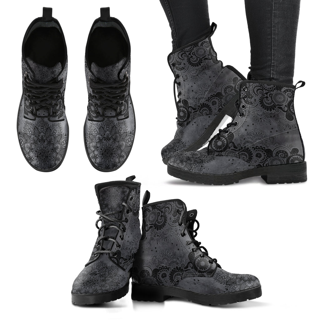 Grey Paisley Mandala Handcrafted Boots