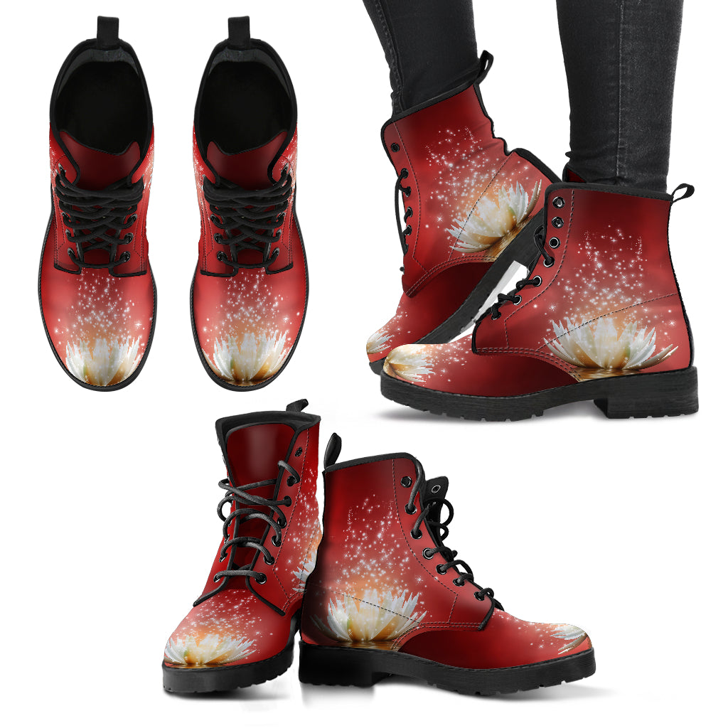 Lotus Red Background Handcrafted Boots