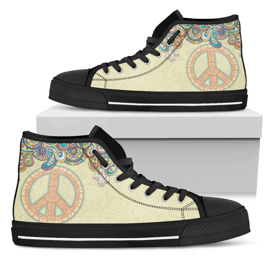 Peace Mandala Handcrafted Black Sole High Top Shoes