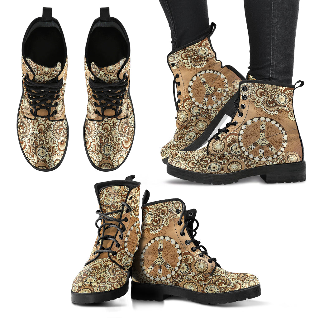 Brown Peace Mandala Handcrafted Boots