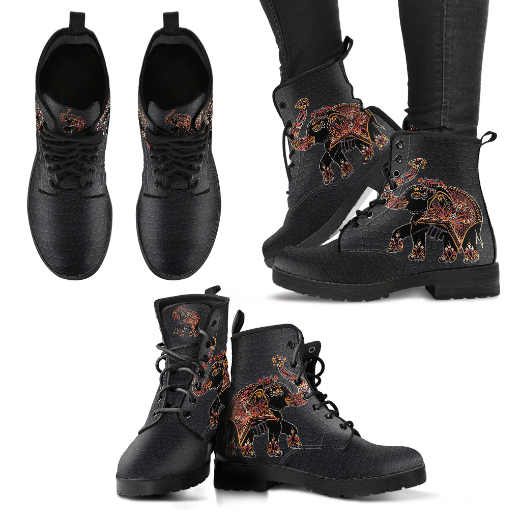 Elephant Folk Art Women's Black Boots