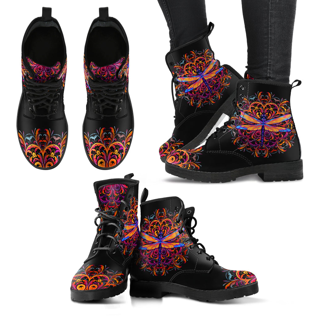 Colorful Mandala Dragonfly Handcrafted Boots