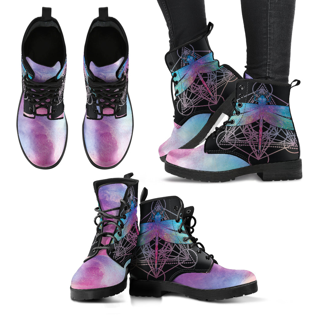 Watercolor Dragonfly Women's Leather Boots