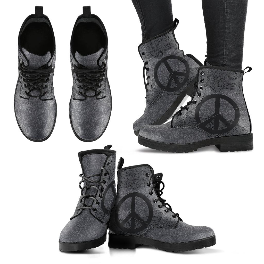 Grey Peace Mandala Handcrafted Boots