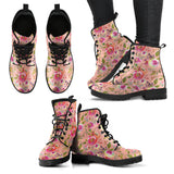 Floral Watercolour Roses Peonies (Apricot) - Leather Boots for Women