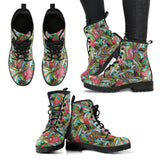 Funky Patterns in Greens - Leather Boots for Women