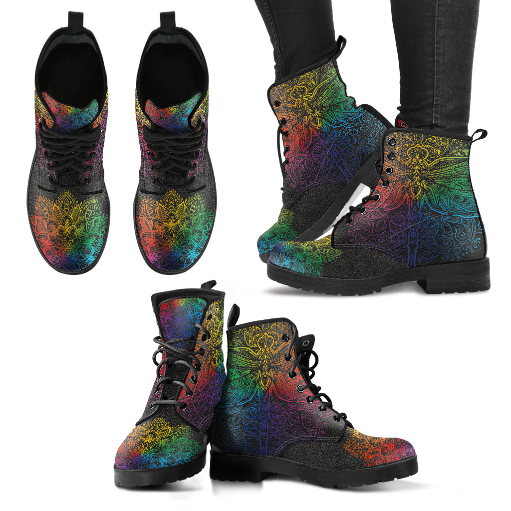 Colorful Dragonfly Mandala Handcrafted Boots