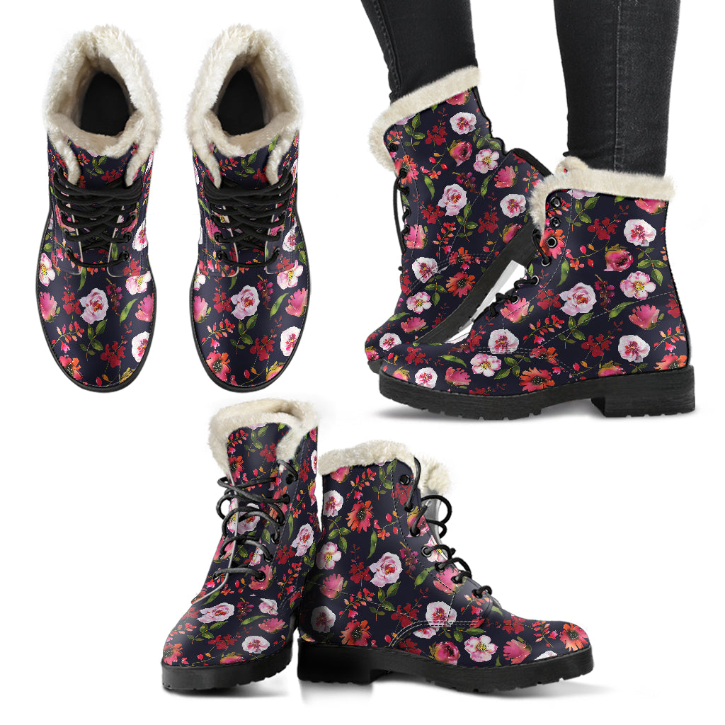 Floral Blush Pastel Roses Peonies - Faux Fur Leather Boots