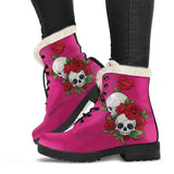 Skull Couple Roses (Eclipse) - Faux Fur Leather Boots