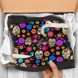Sugar Skull Party Faux Fur Vegan Leather Boots for Lovers of Skulls